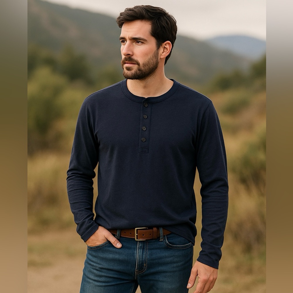 Patagonia Men’s Organic Cotton Henley Long Sleeve Shirt Navy Blue Size L Cozy